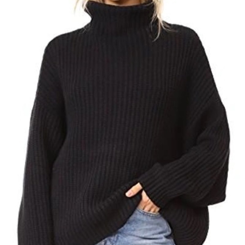 Free People Swim Too Deep Pullover Turtleneck Sweater in Black size S